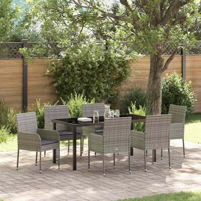 vidaXL Garten Essgruppe mit Kissen 7 pcs Grau Poly-Rattan - Grau vidaXL Garten Essgruppe mit Kissen 7 pcs Grau Poly-Rattan - Grau