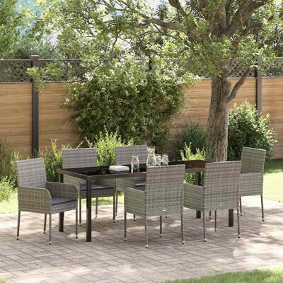 vidaXL Garten Essgruppe mit Kissen 7 pcs Grau Poly-Rattan - Grau vidaXL Garten Essgruppe mit Kissen 7 pcs Grau Poly-Rattan - Grau