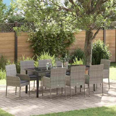vidaXL Garten Essgruppe mit Kissen 9 pcs Grau Poly-Rattan - Grau vidaXL Garten Essgruppe mit Kissen 9 pcs Grau Poly-Rattan - Grau