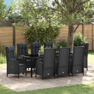 vidaXL Garten Essgruppe mit Kissen 9 pcs Schwarz Poly-Rattan - Schwarz vidaXL Garten Essgruppe mit Kissen 9 pcs Schwarz Poly-Rattan - Schwarz