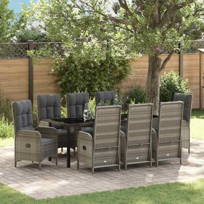 vidaXL Garten Essgruppe mit Kissen 9 pcs Grau Poly-Rattan - Grau vidaXL Garten Essgruppe mit Kissen 9 pcs Grau Poly-Rattan - Grau