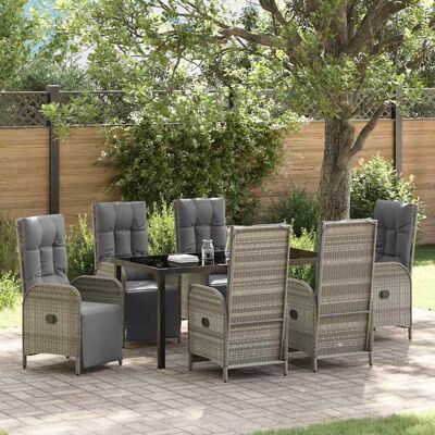 vidaXL Garten Essgruppe mit Kissen 7 pcs Grau Poly-Rattan - Grau vidaXL Garten Essgruppe mit Kissen 7 pcs Grau Poly-Rattan - Grau