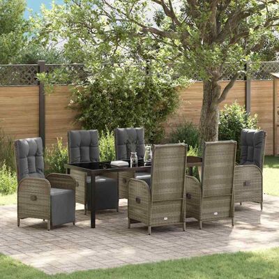 vidaXL Garten Essgruppe mit Kissen 7 pcs Grau Poly-Rattan - Grau vidaXL Garten Essgruppe mit Kissen 7 pcs Grau Poly-Rattan - Grau