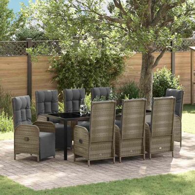 vidaXL Garten Essgruppe mit Kissen 9 pcs Grau Poly-Rattan - Grau vidaXL Garten Essgruppe mit Kissen 9 pcs Grau Poly-Rattan - Grau