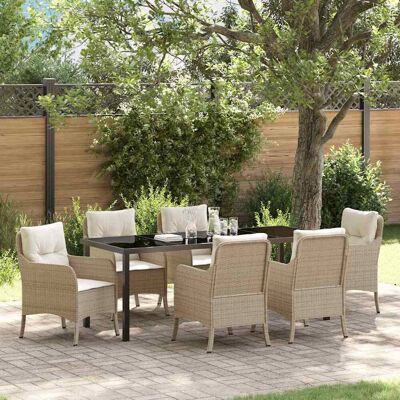 vidaXL Garten Essgruppe mit Kissen 7 pcs Beige Poly-Rattan - Beige vidaXL Garten Essgruppe mit Kissen 7 pcs Beige Poly-Rattan - Beige