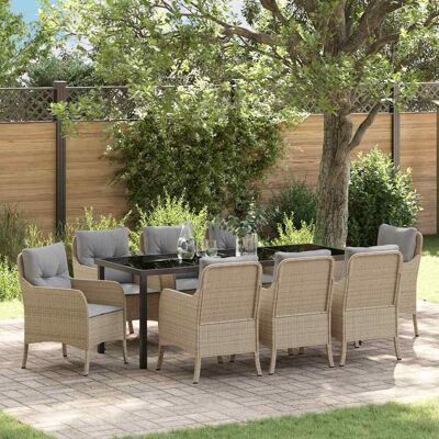 vidaXL Garten Essgruppe mit Kissen 9 pcs Beige Poly-Rattan - Beige vidaXL Garten Essgruppe mit Kissen 9 pcs Beige Poly-Rattan - Beige