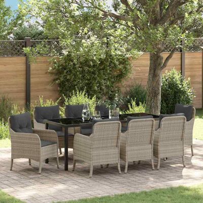 vidaXL Garten Essgruppe mit Kissen 9 pcs Hellgrau Poly-Rattan - Hellgrau vidaXL Garten Essgruppe mit Kissen 9 pcs Hellgrau Poly-Rattan - Hellgrau