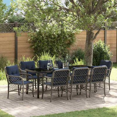 vidaXL Garten Essgruppe mit Kissen 9 pcs Grau und Schwarz Rattan - Grau vidaXL Garten Essgruppe mit Kissen 9 pcs Grau und Schwarz Rattan - Grau