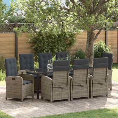vidaXL Garten Essgruppe mit Kissen 9 pcs Grau Poly-Rattan - Grau vidaXL Garten Essgruppe mit Kissen 9 pcs Grau Poly-Rattan - Grau