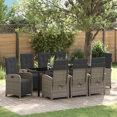 vidaXL Garten Essgruppe mit Kissen 9 pcs Grau Poly-Rattan - Grau vidaXL Garten Essgruppe mit Kissen 9 pcs Grau Poly-Rattan - Grau