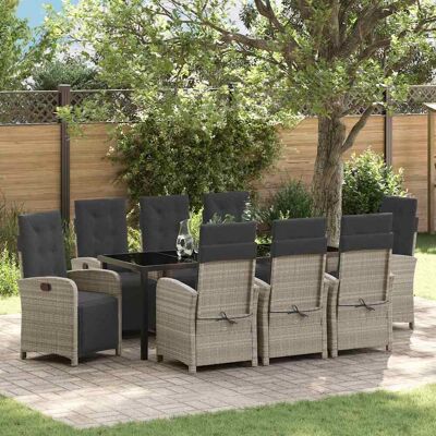 vidaXL Garten Essgruppe mit Kissen 9 pcs Hellgrau Poly-Rattan - Hellgrau vidaXL Garten Essgruppe mit Kissen 9 pcs Hellgrau Poly-Rattan - Hellgrau