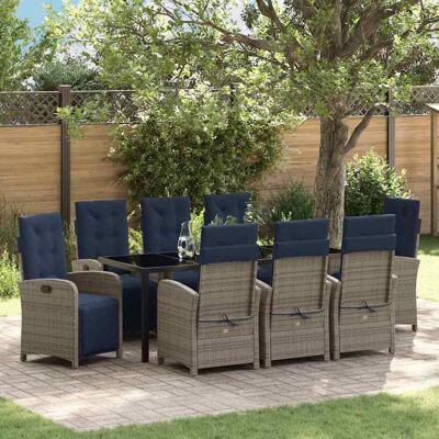 vidaXL Garten Essgruppe mit Kissen 9 pcs Grau Poly-Rattan - Grau vidaXL Garten Essgruppe mit Kissen 9 pcs Grau Poly-Rattan - Grau