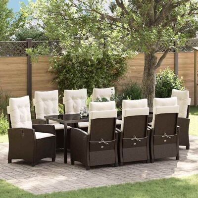 vidaXL Garten Essgruppe mit Kissen 9 pcs Braun Poly-Rattan - Braun vidaXL Garten Essgruppe mit Kissen 9 pcs Braun Poly-Rattan - Braun