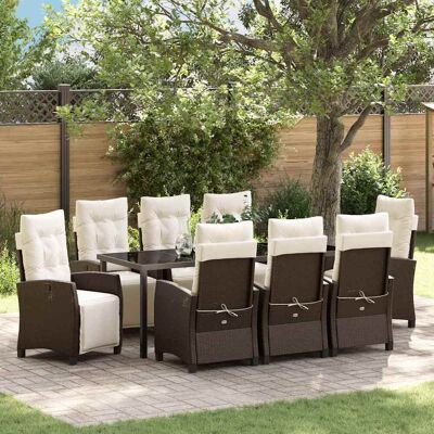 vidaXL Garten Essgruppe mit Kissen 9 pcs Braun Poly-Rattan - Braun vidaXL Garten Essgruppe mit Kissen 9 pcs Braun Poly-Rattan - Braun