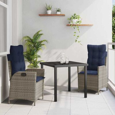 vidaXL Garten Essgruppe mit Kissen 3 pcs Grau und Schwarz Rattan - Grau vidaXL Garten Essgruppe mit Kissen 3 pcs Grau und Schwarz Rattan - Grau