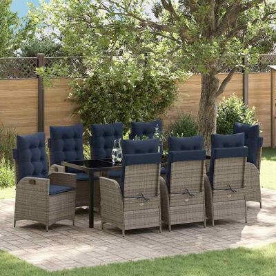 vidaXL Garten Essgruppe mit Kissen 9 pcs Grau und Schwarz Rattan - Grau vidaXL Garten Essgruppe mit Kissen 9 pcs Grau und Schwarz Rattan - Grau