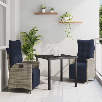 vidaXL Garten Essgruppe mit Kissen 3 pcs Grau und Schwarz Rattan - Grau vidaXL Garten Essgruppe mit Kissen 3 pcs Grau und Schwarz Rattan - Grau