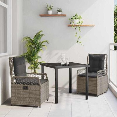 vidaXL Garten Essgruppe 3 pcs Grau Poly-Rattan - Grau vidaXL Garten Essgruppe 3 pcs Grau Poly-Rattan - Grau