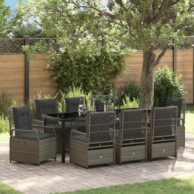 vidaXL Garten Essgruppe 9 pcs Grau Poly-Rattan - Grau vidaXL Garten Essgruppe 9 pcs Grau Poly-Rattan - Grau
