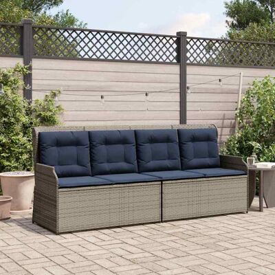 vidaXL Gartenbank mit Kissen Grau und Marineblau Poly-Rattan - Grau vidaXL Gartenbank mit Kissen Grau und Marineblau Poly-Rattan - Grau