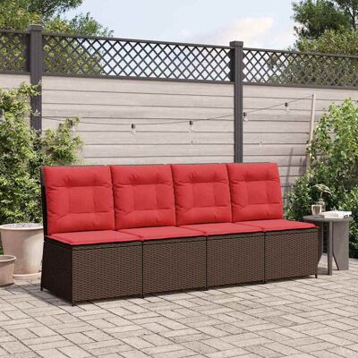 vidaXL Garten-Sofa mit Kissen Braun und Rot Poly-Rattan - Braun vidaXL Garten-Sofa mit Kissen Braun und Rot Poly-Rattan - Braun