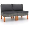 vidaXL Mittelsofas 2 Stk. Poly Rattan und Eukalyptus Massivholz - Grau