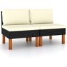 vidaXL Mittelsofas 2 Stk. Poly Rattan und Eukalyptus Massivholz - Schwarz