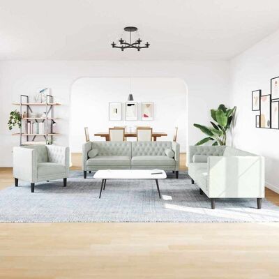 vidaXL Wohnzimmer Couch 3 pcs Hellgrau 194 x 74,5 x 70,5 cm Samt - Hellgrau vidaXL Wohnzimmer Couch 3 pcs Hellgrau 194 x 74,5 x 70,5 cm Samt - Hellgrau