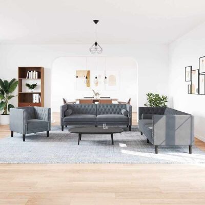 vidaXL Wohnzimmer Couch 3 pcs Dunkelgrau 194 x 74,5 x 70,5 cm Samt - Grau vidaXL Wohnzimmer Couch 3 pcs Dunkelgrau 194 x 74,5 x 70,5 cm Samt - Grau