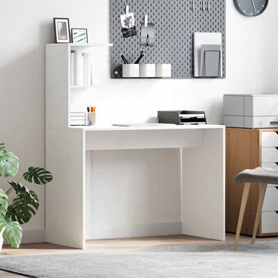 vidaXL Schreibtisch mit Regal Weiß 102 x 50 x 124 cm Holzwerkstoff - Weiß vidaXL Schreibtisch mit Regal Weiß 102 x 50 x 124 cm Holzwerkstoff - Weiß