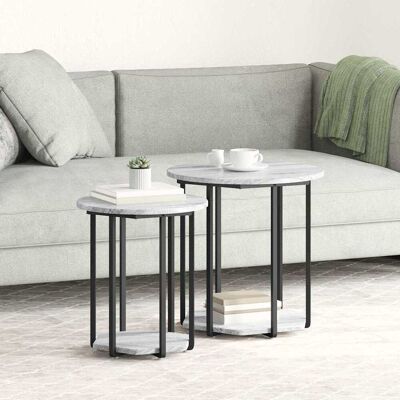 vidaXL Beistelltisch-Set mit Regal 2 pcs Grau - Grau vidaXL Beistelltisch-Set mit Regal 2 pcs Grau - Grau