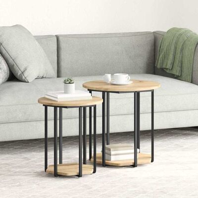 vidaXL Beistelltisch-Set mit Regal 2 pcs Braun - Braun vidaXL Beistelltisch-Set mit Regal 2 pcs Braun - Braun
