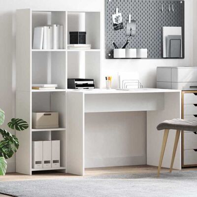 vidaXL Schreibtisch mit Regal Weiß 138,5 x 55 x 143 cm Holzwerkstoff - Weiß vidaXL Schreibtisch mit Regal Weiß 138,5 x 55 x 143 cm Holzwerkstoff - Weiß