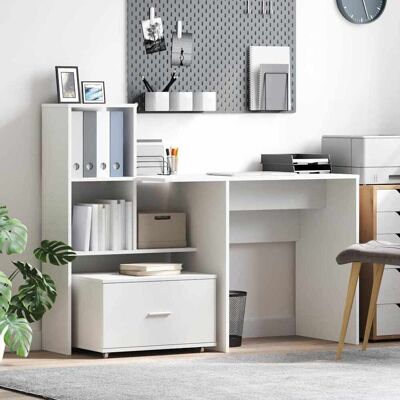vidaXL Schreibtisch mit Regal Weiß 131,5 x 50 x 106,5 cm Holzwerkstoff - Weiß vidaXL Schreibtisch mit Regal Weiß 131,5 x 50 x 106,5 cm Holzwerkstoff - Weiß