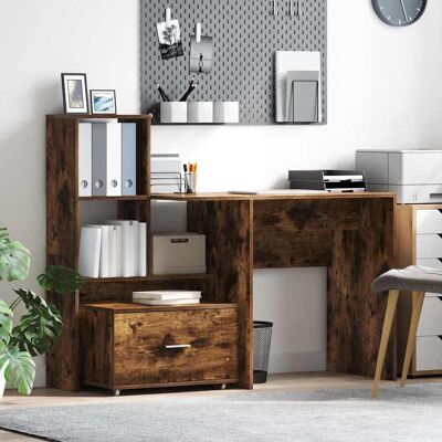 vidaXL Schreibtisch mit Regal Geräucherte Eiche 131,5 x 50 x 106,5 cm - Braun vidaXL Schreibtisch mit Regal Geräucherte Eiche 131,5 x 50 x 106,5 cm - Braun