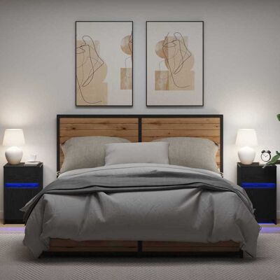 vidaXL LED Nachttisch 2 pcs Schwarz Eichen-Optik 38 x 34 x 61 cm - Schwarz vidaXL LED Nachttisch 2 pcs Schwarz Eichen-Optik 38 x 34 x 61 cm - Schwarz