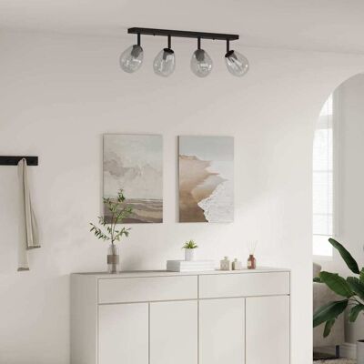 vidaXL Schwarz, Transparent Metall, Glas Verstellbare Deckenleuchte vidaXL Schwarz, Transparent Metall, Glas Verstellbare Deckenleuchte