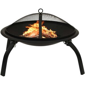 vidaXL 2-in-1 Feuerstelle und Grill mit Schürhaken 56x56x49 cm Stahl - Schwarz