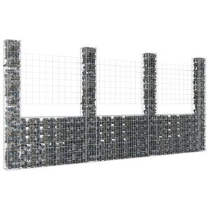 vidaXL Gabionenkorb U-Form mit 4 Säulen Eisen 380x20x200 cm - Silber
