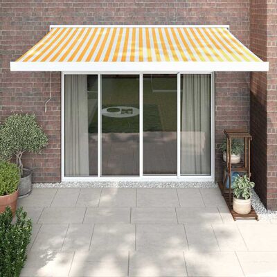 vidaXL Einziehbare Markise Gelb Weiß 3x2,5 m Stoff Aluminium - Markise vidaXL Einziehbare Markise Gelb Weiß 3x2,5 m Stoff Aluminium - Markise