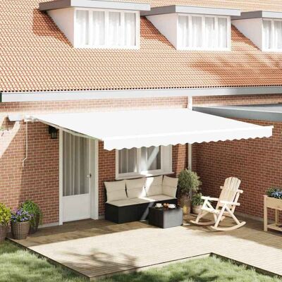 vidaXL Ausziehbare Markise Weiß 450 x 350 cm Stoff und Aluminium - Weiß vidaXL Ausziehbare Markise Weiß 450 x 350 cm Stoff und Aluminium - Weiß