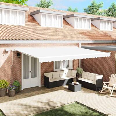 vidaXL Ausziehbare Markise Weiß 500 x 350 cm Stoff und Aluminium - Weiß vidaXL Ausziehbare Markise Weiß 500 x 350 cm Stoff und Aluminium - Weiß