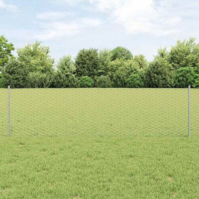 vidaXL Sechseckiger Zaun mit Pfosten 25 x 0,6 m Verzinkter Stahl Netz - Silber vidaXL Sechseckiger Zaun mit Pfosten 25 x 0,6 m Verzinkter Stahl Netz - Silber