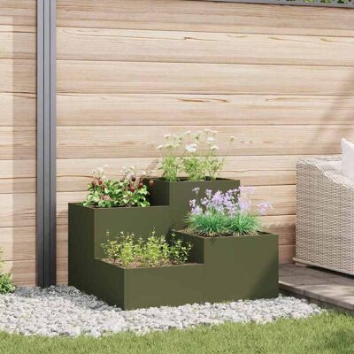 vidaXL Olivengrünes Stahlpflanzgefäß - 80x80x60cm - Pflanzgefäß vidaXL Olivengrünes Stahlpflanzgefäß - 80x80x60cm - Pflanzgefäß
