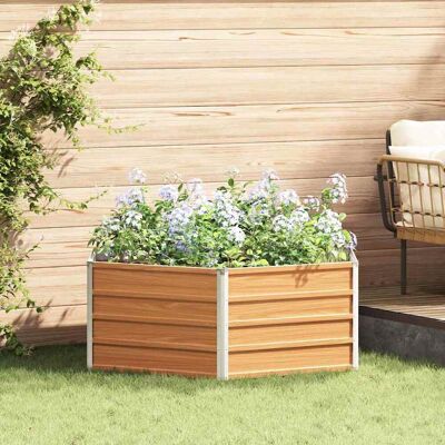 vidaXL Hochbeet im Garten Holzoptik 129 x 129 x 45 cm Verzinkter Stahl - Braun vidaXL Hochbeet im Garten Holzoptik 129 x 129 x 45 cm Verzinkter Stahl - Braun