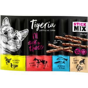 Tigeria Sticks 10 x 5 g - Mixpaket 1 (Huhn & Ente, Truthahn & Hase, Lachs & Forelle, Rind & Leber)