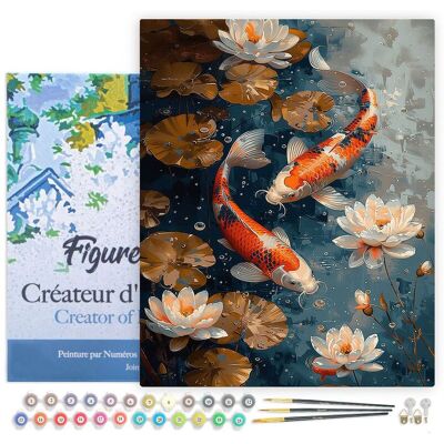 Figured'Art Malen nach Zahlen auf Keilrahmen, 40 x 50 cm - Vintage Koi-Karpfen und Blumen Figured'Art Malen nach Zahlen auf Keilrahmen, 40 x 50 cm - Vintage Koi-Karpfen und Blumen