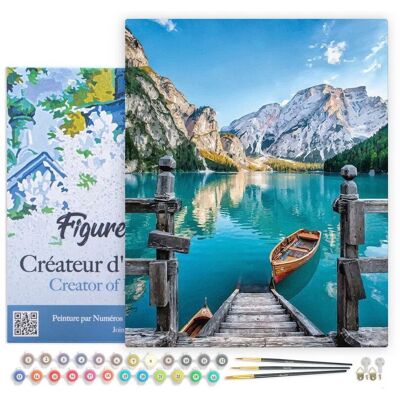 Figured'Art Malen nach Zahlen auf Keilrahmen, 40 x 50 cm - Boot auf einem Bergsee Figured'Art Malen nach Zahlen auf Keilrahmen, 40 x 50 cm - Boot auf einem Bergsee