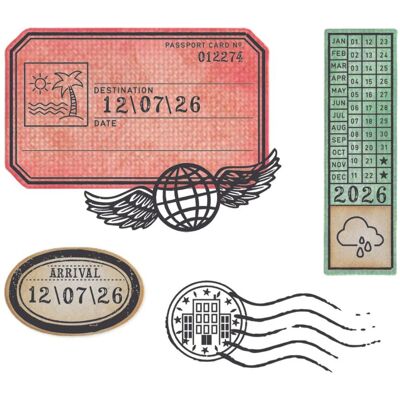 Sizzix Framelits Stanzschablone und Clear Stamps "Globetrotter’s Mark by 49 & Ma Sizzix Framelits Stanzschablone und Clear Stamps "Globetrotter’s Mark by 49 & Ma