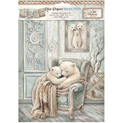 Stamperia Motiv-Strohseiden Sortiment "White Christmas", DIN A4 , 6er-Set Stamperia Motiv-Strohseiden Sortiment "White Christmas", DIN A4 , 6er-Set